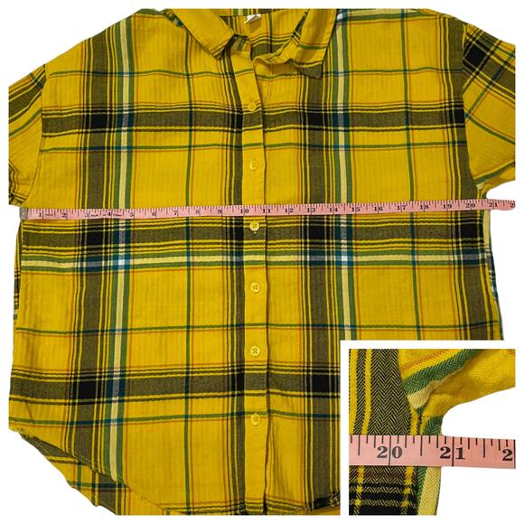 BP Plaid Frayed Hem Flannel Button Up Top - Yellow Multi - Small - Picture 4 of 11